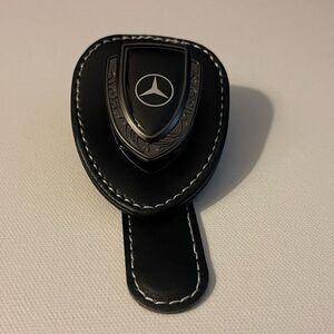 Mercedes Benz Sunglass Holder for Car with Logo Black PU Leather NWT